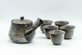 Japanese Tea Set - Yokoishi Gagyu Musashino Kyusu with 5 Yunomi - full set showing the kyusu teapot with five matching yunomi