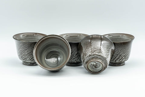Japanese Tea Set - Yokoishi Gagyu Musashino Kyusu with 5 Yunomi - closeup of the five yunomi teacups
