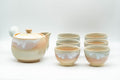 Japanese Tea Set - Tsubaki Kiln Hagi-yaki Kyusu Teapot with 6 Yunomi Teacups - full set with the kyusu teapot and six matching yunomi teacups
