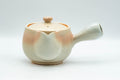 Japanese Tea Set - Tsubaki Kiln Hagi-yaki Kyusu Teapot with 6 Yunomi Teacups - the teapot with the teacups arranged around it
