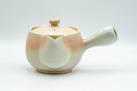 Japanese Tea Set - Tsubaki Kiln Hagi-yaki Kyusu Teapot with 6 Yunomi Teacups - the teapot with the teacups arranged around it