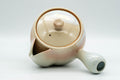 Japanese Tea Set - Tsubaki Kiln Hagi-yaki Kyusu Teapot with 6 Yunomi Teacups - the teapot with the lid removed showing the wide opening