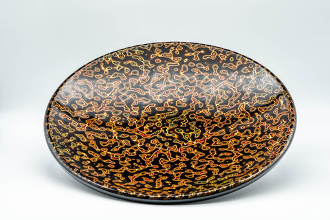Japanese Kashibachi - Black Lacquer Kara-nuri Patterned Sweets Tea Tray - Tezumi