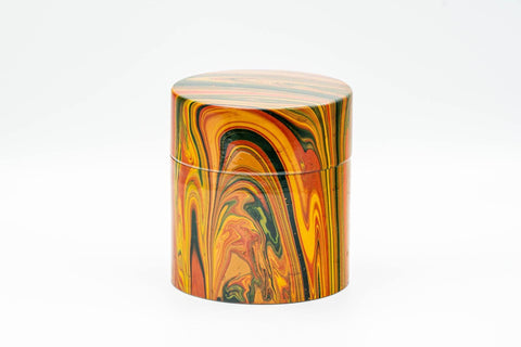 Japanese Chazutsu - Orange Marbled Lacquer Tea Canister - 200ml - Tezumi