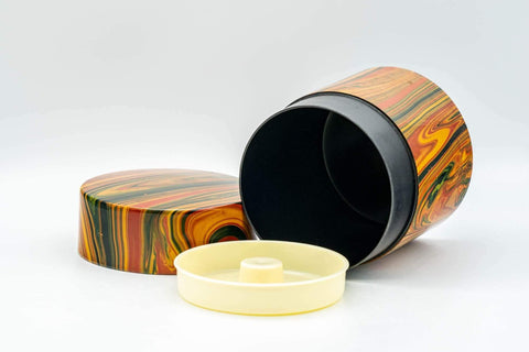 Tezumi — Japanese Chazutsu - Orange Marbled Lacquer Tea Canister - 200ml — closeup of the finish