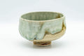 Tezumi — Japanese Matcha Bowl - Green Ash Drip-Glazed Hantsutsu-gata Chawan - 400ml — front view from another angle