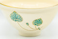 Japanese Matcha Bowl - Kyo-yaki Tenmoku-gata Chawan by Tezuka Kiriho - 250ml - side view showing the green leaf decoration