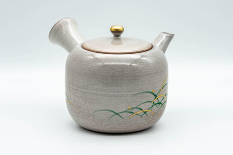 Tezumi — Japanese Kyusu - Grey Glazed Gold Decorated Debeso Teapot - 350ml — side view showing the spout