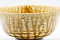 Tezumi — Japanese Matcha Bowl - Yellow and Brown Drip-Glazed Chawan - 350ml — tipped to show the interior