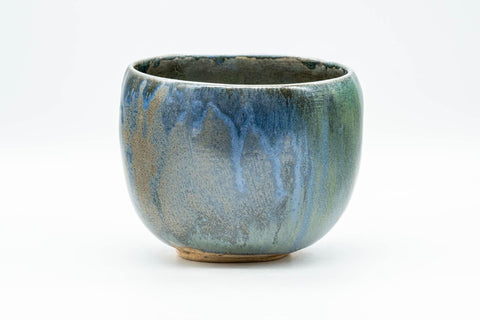 Japanese Matcha Bowl - Blue Drip-Glazed Tsutsu-gata Chawan - 600ml - Tezumi