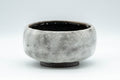 Japanese Matcha Bowl - Snowy Wabi-Sabi Hantsutsu-gata Chawan - 300ml - front view showing the dark tea-dust glazed interior
