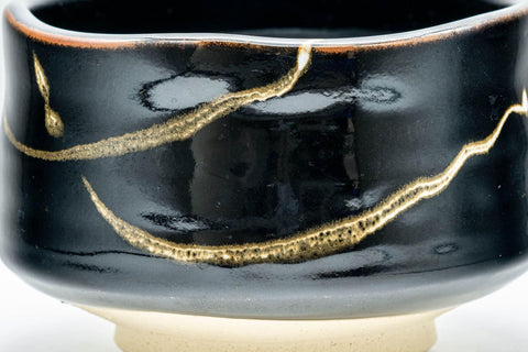 Tezumi — Japanese Matcha Bowl - Jet Black Hantsutsu-gata Chawan - 450ml — inverted showing the foot ring