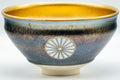 Tezumi — Japanese Matcha Bowl - 三代 北本博 Hiroshi Kitamoto III Tenmoku Glazed Gold Kyo-yaki Chawan - 300ml — tipped to show the interior