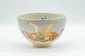 Japanese Matcha Bowl - Floral Kyo-yaki Chawan - 400ml - front view of the beige bowl showing the gilded decoration