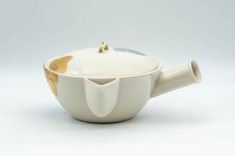 Tezumi — Japanese Kyusu - Floral Porcelain Debeso Teapot - 400ml — side view with the lid and side handle