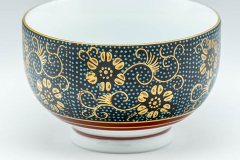 Japanese Teacup - 九谷焼 Floral Aochibu Kutani-yaki Porcelain Lidded Yunomi - 120ml