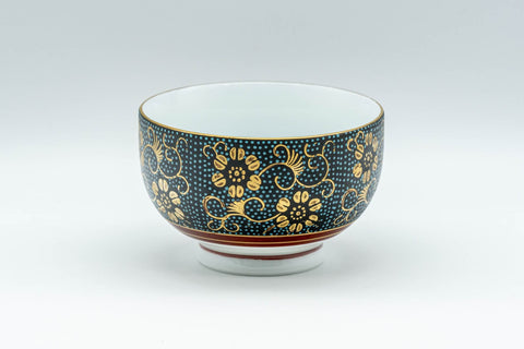 Japanese Teacup - 九谷焼 Floral Aochibu Kutani-yaki Porcelain Lidded Yunomi - 120ml