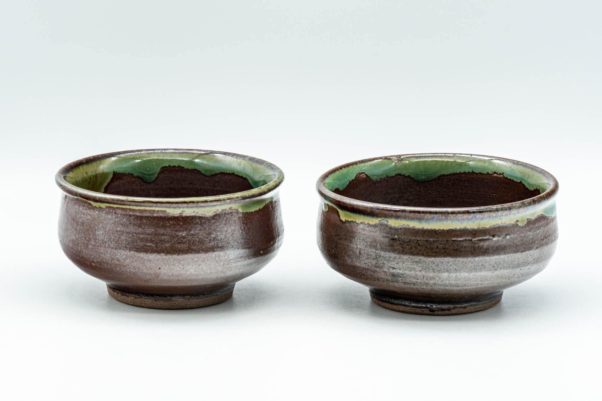 Japanese Teacups - Pair of Brown and Green Drip-Glazed Yunomi - 100ml - Tezumi