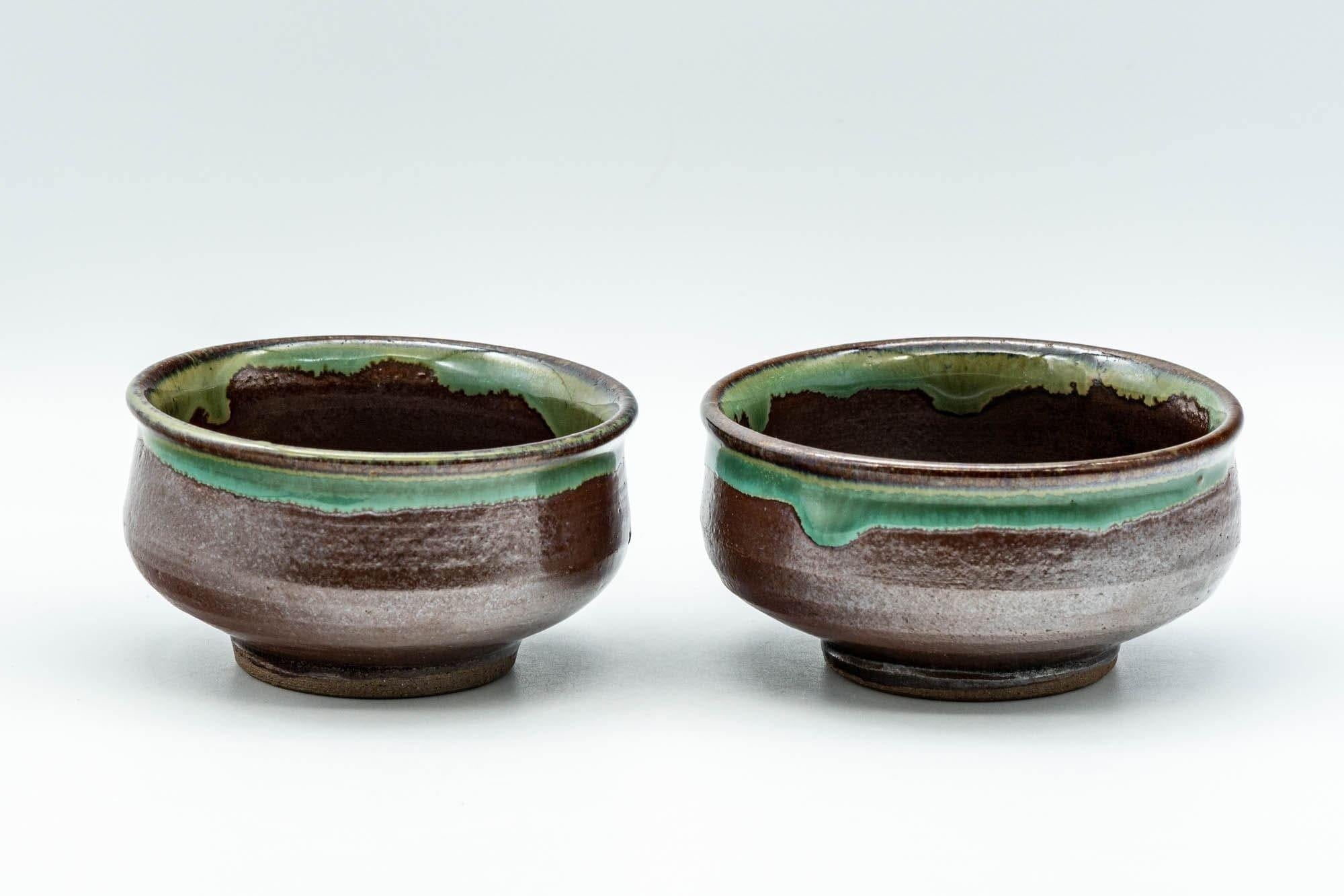 Japanese Teacups - Pair of Brown and Green Drip-Glazed Yunomi - 100ml - Tezumi