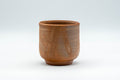 Japanese Teacup - Hidasuki Bizen-yaki Yunomi - 190ml - front view of the orange Bizen-yaki teacup with scarlet hidasuki straw markings