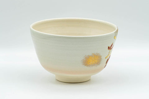 Japanese Matcha Bowl - Floral Gold Painted Kyo-yaki Chawan - 350ml - Tezumi