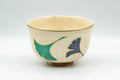 Japanese Matcha Bowl - Ginkgo Leaf Kyo-yaki Chawan 宮地英香 - 400ml - front view showing the ginkgo leaf decoration