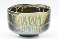 Japanese Matcha Bowl - Green Ash-Glazed Wabi-Sabi Chawan - 350ml - front view showing the green ash-glaze drips