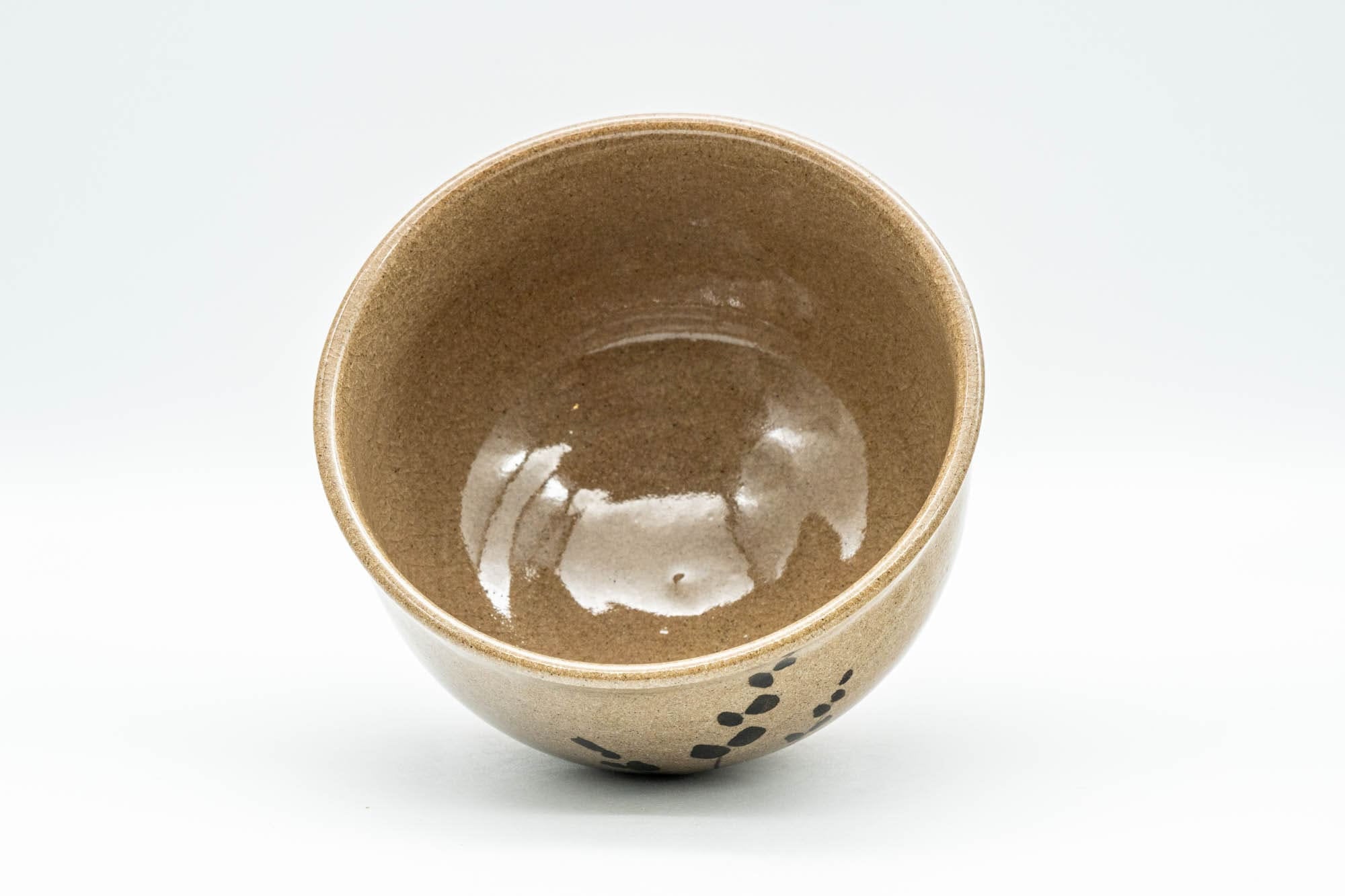 Japanese Matcha Bowl - Floral Beige Hatazori-gata Chawan - 300ml