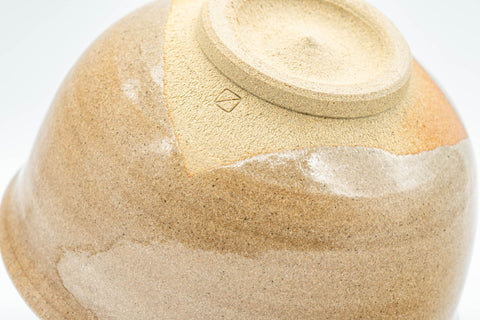 Japanese Matcha Bowl - Floral Beige Hatazori-gata Chawan - 300ml
