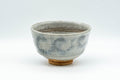 Japanese Matcha Bowl - Grey Swirling Ido-gata Chawan - 350ml - side view showing the grey swirl glaze and exposed clay foot
