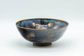 Japanese Matcha Bowl - Blue Drip-Glazed Summer Chawan - 150ml - side view of the shallow summer bowl with blue drip glaze