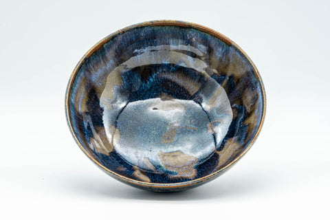 Japanese Matcha Bowl - Blue Drip-Glazed Summer Chawan - 150ml - overhead view looking into the blue-glazed interior