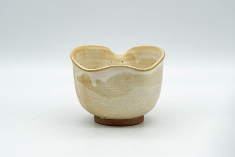 Tezumi — Japanese Katakuchi - Beige White Drip-Glazed Water Cooler - 150ml — tipped to show the interior