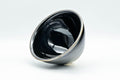 Tezumi — Japanese Matcha Bowl - 万代草山 Mandai Kusayama Black Tenmoku Metal Rim Chawan - 250ml — three-quarter view
