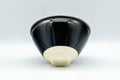 Tezumi — Japanese Matcha Bowl - 万代草山 Mandai Kusayama Black Tenmoku Metal Rim Chawan - 250ml — tipped to show the interior