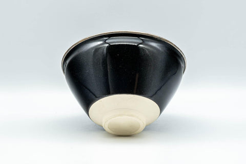 Tezumi — Japanese Matcha Bowl - 万代草山 Mandai Kusayama Black Tenmoku Metal Rim Chawan - 250ml — tipped to show the interior