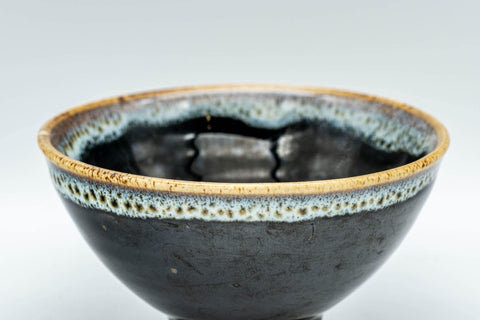 Tezumi — Japanese Teacup - Jet Black Hare's Fur Glazed Yunomi - 75ml — tipped to show the interior