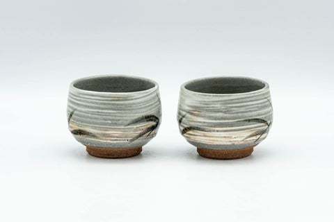 Tezumi — Japanese Teacups - Pair of Floral Brush Glazed Guinomi - 50ml — front view from another angle