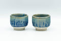 Japanese Teacups - Pair of Blue Drip-Glazed Guinomi - 35ml - Tezumi
