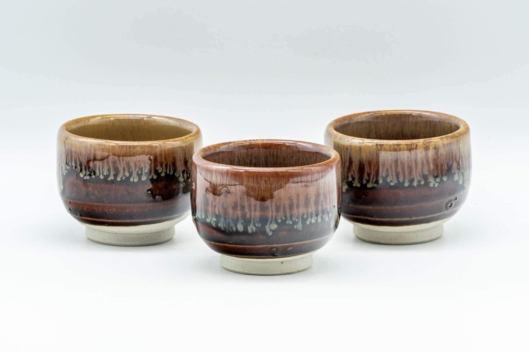 Japanese Teacups - Set of 3 Orange Drip-Glazed Guinomi - 35ml - Tezumi