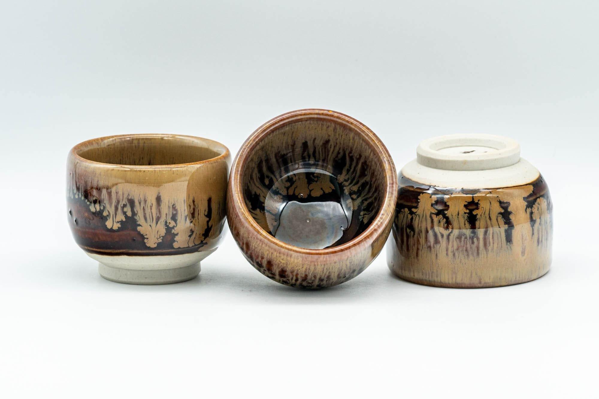 Japanese Teacups - Set of 3 Orange Drip-Glazed Guinomi - 35ml - Tezumi