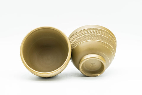 Japanese Teacups - Pair of 憲児 Kenji Green Nerikomi Yunomi - 100ml