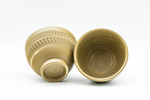 Japanese Teacups - Pair of 憲児 Kenji Green Nerikomi Yunomi - 100ml