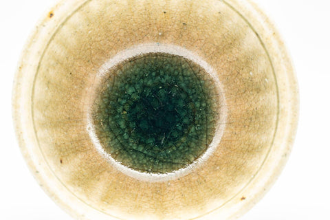 Tezumi — Japanese Teacup - Dark Green Drip-glazed Yunomi - 120ml — tipped to show the interior