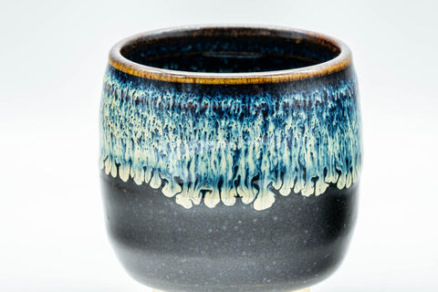 Tezumi — Japanese Teacup - Black Hare's Fur Drip-Glazed Yunomi - 120ml — tipped to show the interior