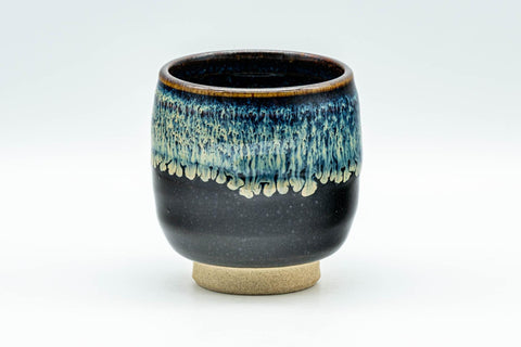 Tezumi — Japanese Teacup - Black Hare's Fur Drip-Glazed Yunomi - 120ml — front view