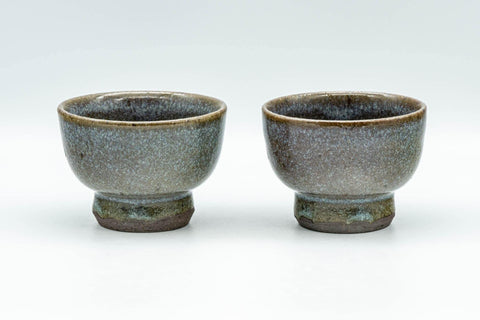 Japanese Teacups - Pair of Kanji Hare's Fur Glazed Yunomi - 80ml - Tezumi