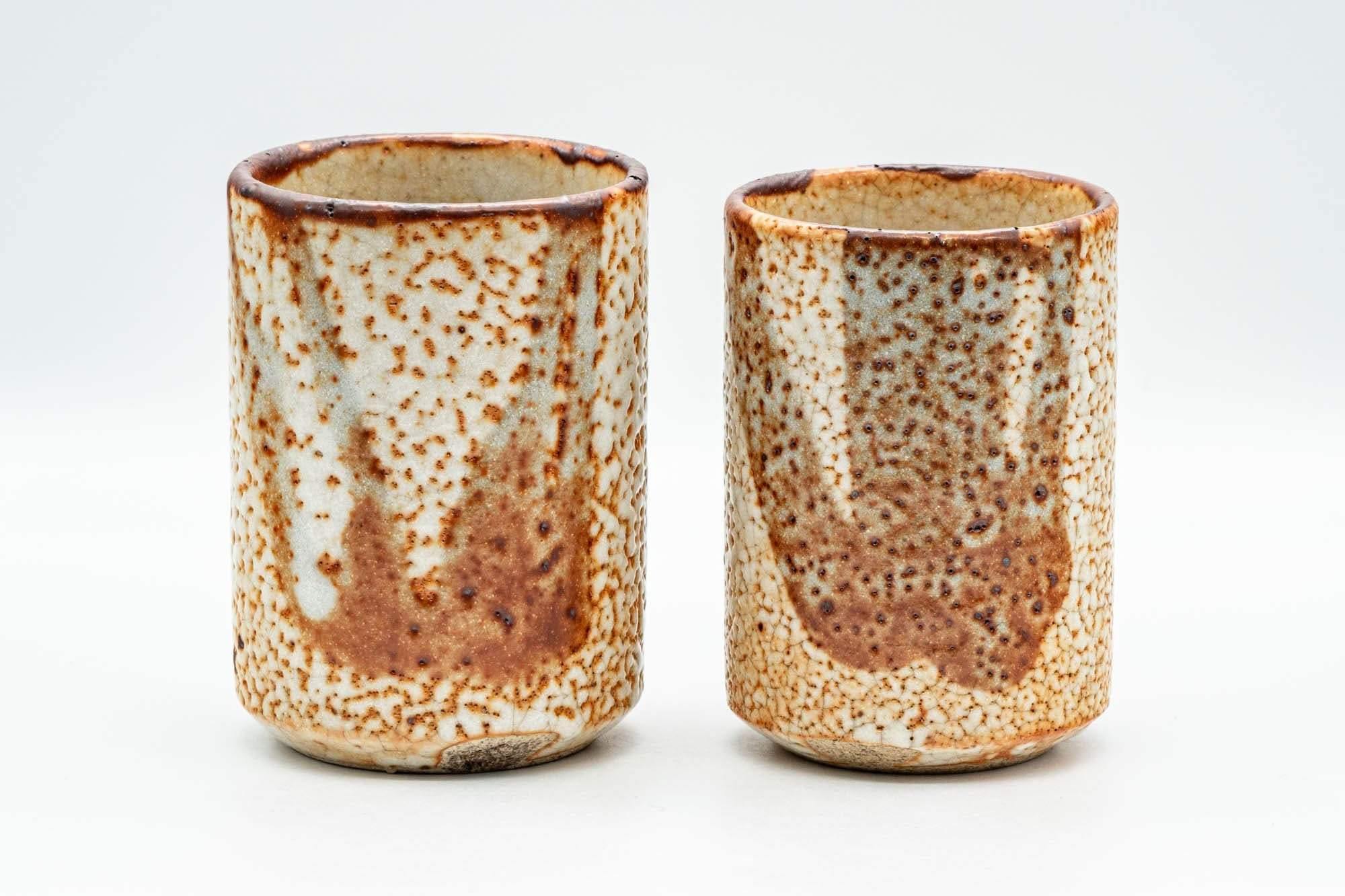 Japanese Teacups - Pair of Orange Shino Glazed Meoto Yunomi - 195ml - Tezumi