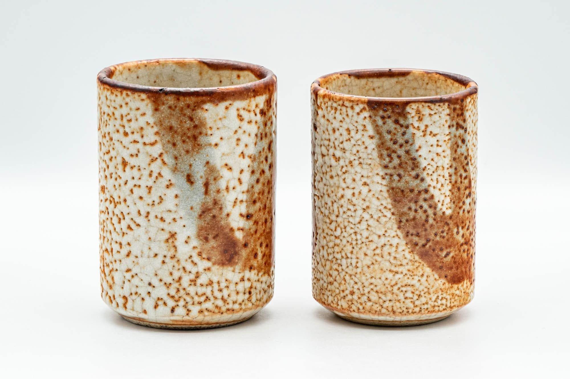 Japanese Teacups - Pair of Orange Shino Glazed Meoto Yunomi - 195ml - Tezumi