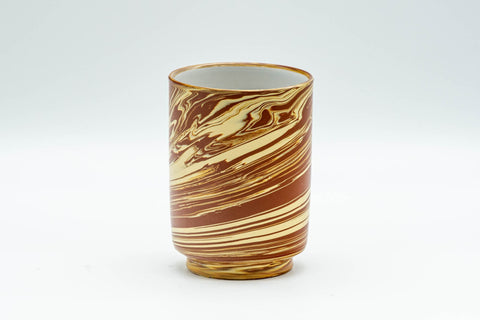 Japanese Teacup - Gyokusen Red and White Nerikomi Yunomi - 140ml - front view of the red and white marbled nerikomi yunomi